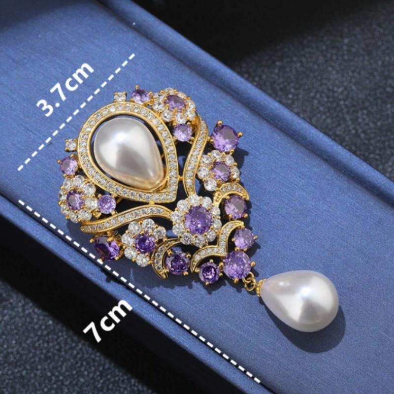 Fashionable Violet Pearl Pendant Luxurious Rhinestone Inlaid Brooch Charming Jewelry Accessories For Banquet Dresses Gifts