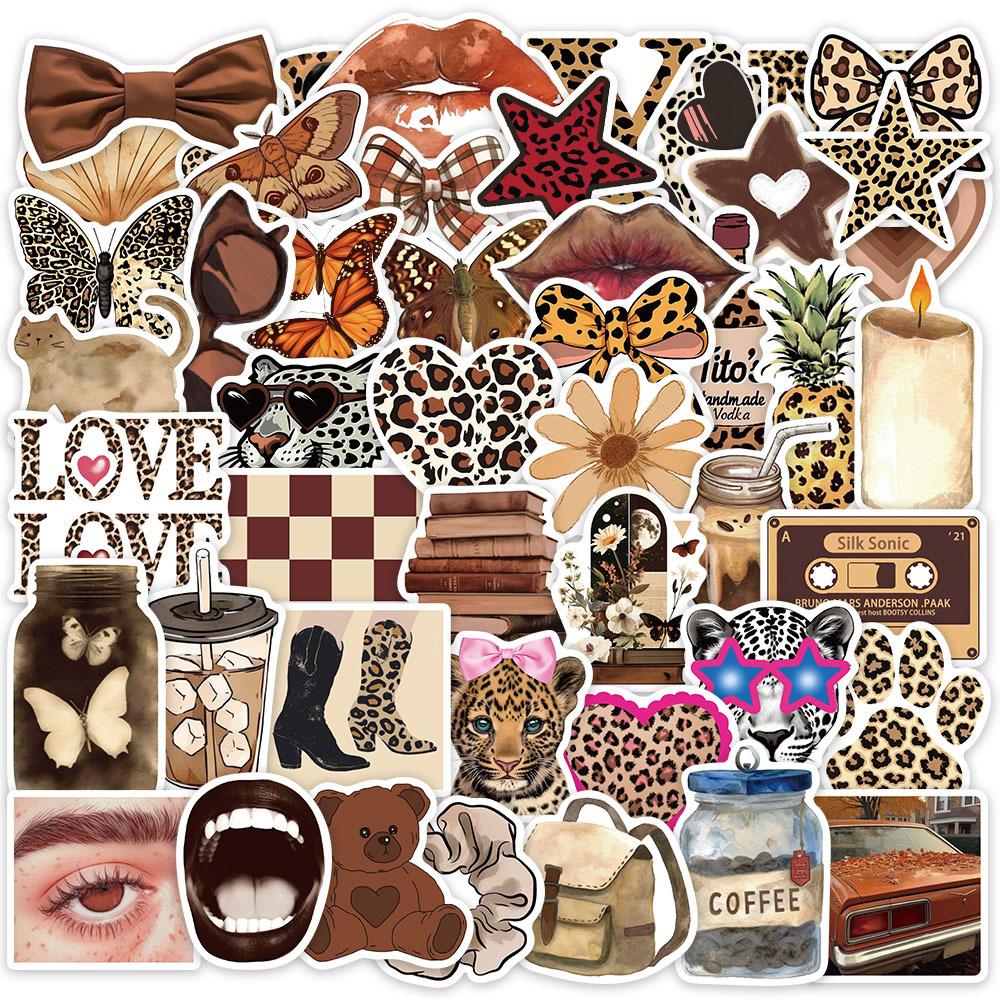 50pcs Leopard Love Stickers Set Retro Aesthetic Downtown Girls Stickers Cool Trendy Y2K Stickers for Laptop Skateboard