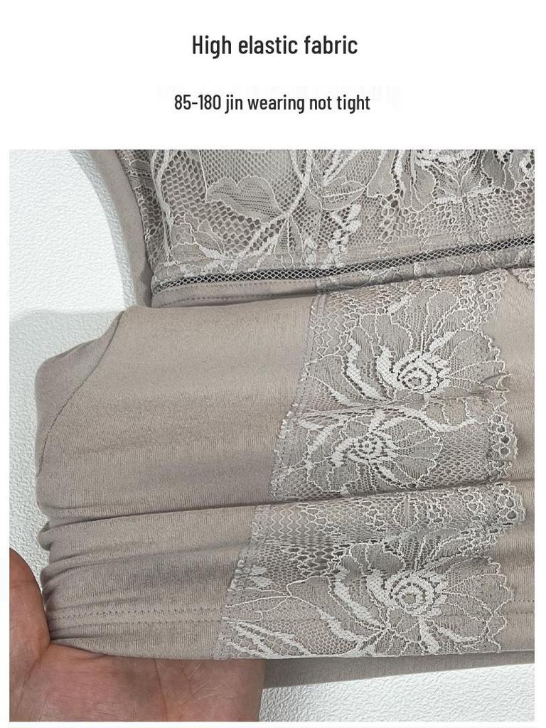 2025 Women's Slim-Fit Lace Long-Sleeve Heat-Generating Brushed Innerwear with Bra Pads