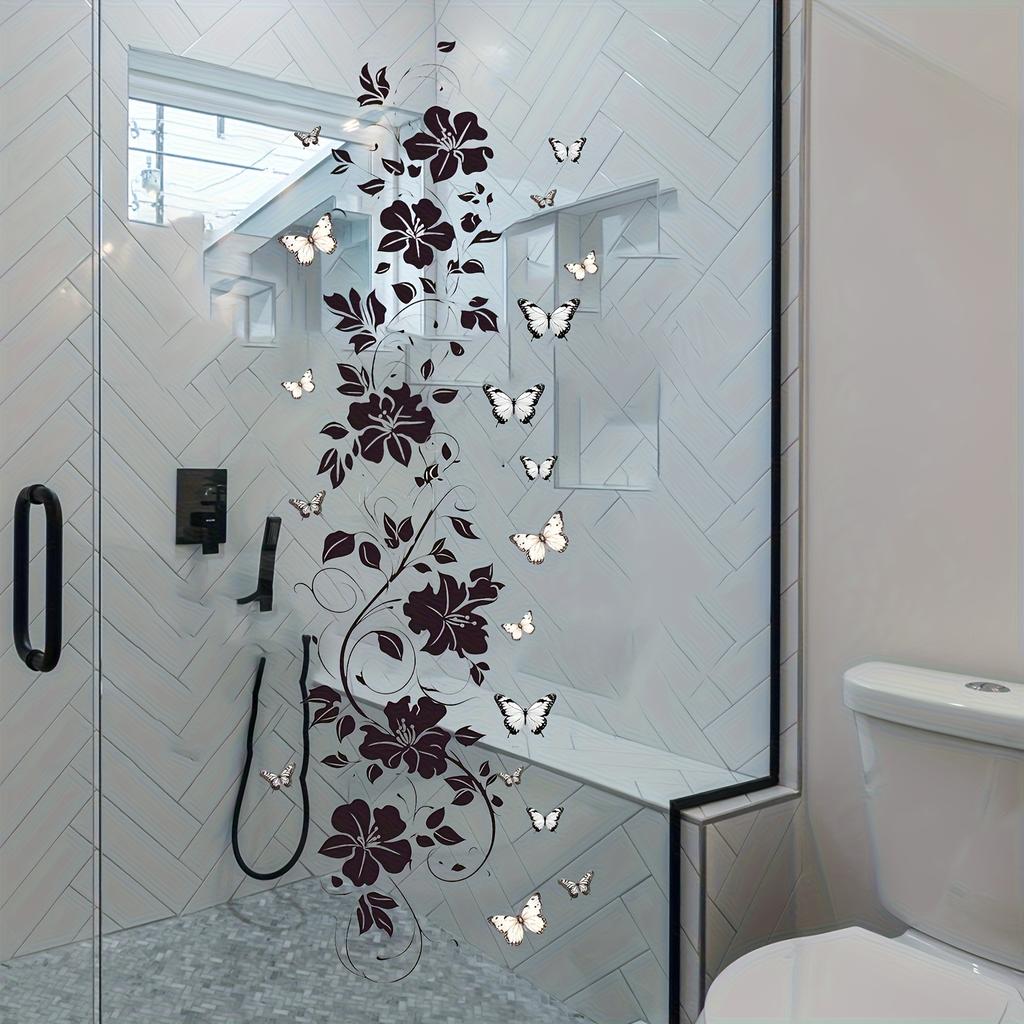 Modern Style Black Floral Vine And Butterfly Wall Sticker, for Self-Adhesive Removable Decoration on Plastic Surfaces in Bedrooms, Living Rooms