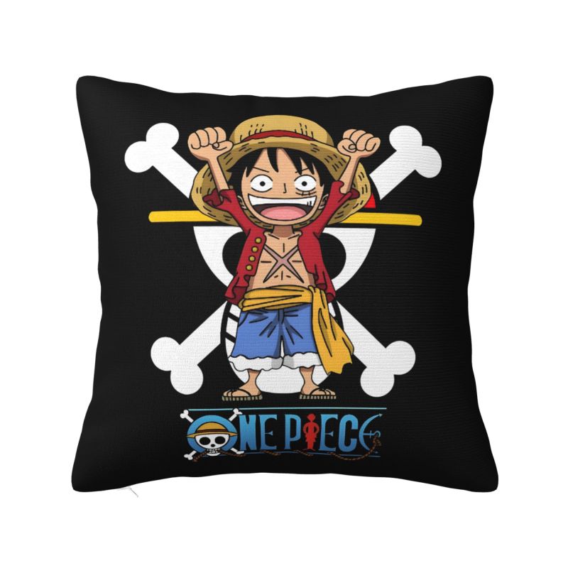 Custom Modern One Pieces Luffy Anime Cushion Cover for Sofa Soft Pirate Skull Manga Pillow Case