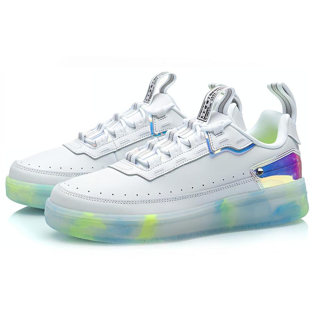 Li Ning Counterflow Slip Resistant Abrasion Resistant Low Top Skateboard Shoes Men's White Gray AGCP289-1