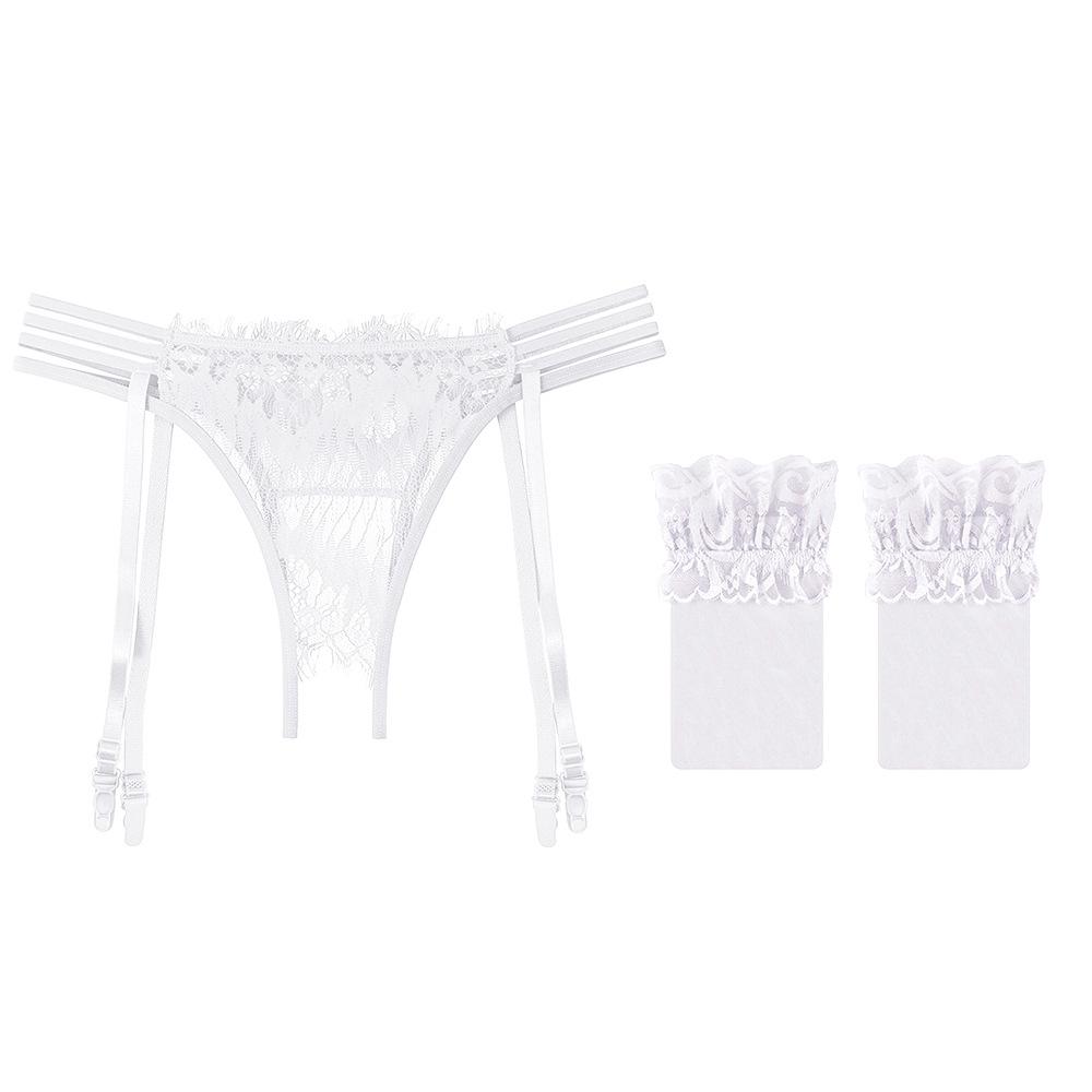 Sexy Black Silk Suspenders Integrated Lace Crotch Pants Mood Ultra-thin Knee White Stockings Uniform Temptation Garter