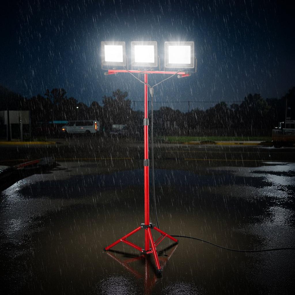 LED Work Light with Stand, 15000 Lumens, Three-Head Portable Camping Light with Individual Switch, Tripod Stand, 3.3 m Power Cord, for Indoor Outdoor