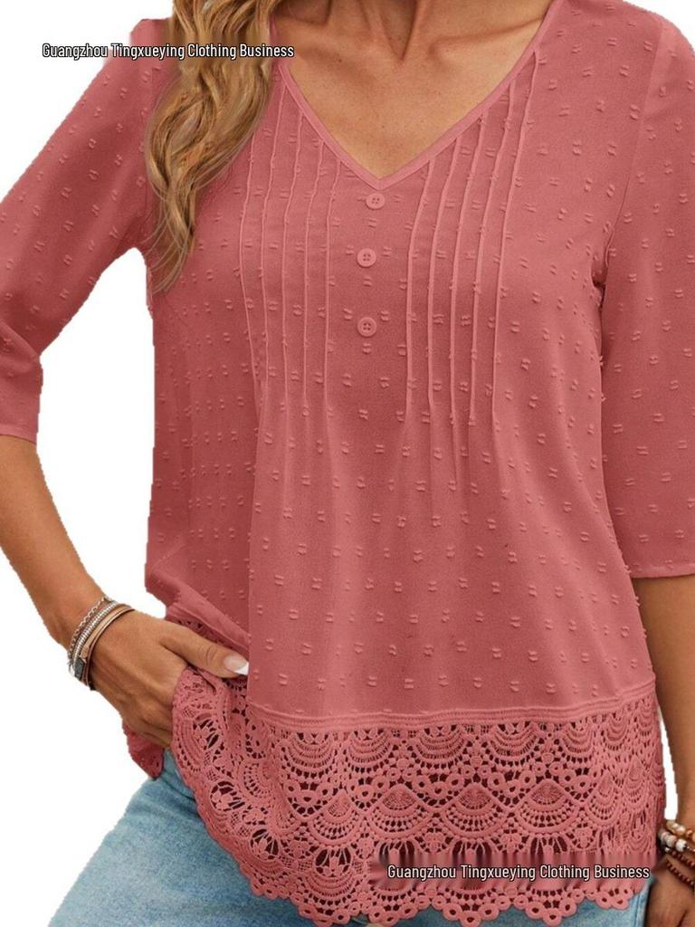 French Forest Style Hollow Embroidery Lace Casual Women's Short Shirt
