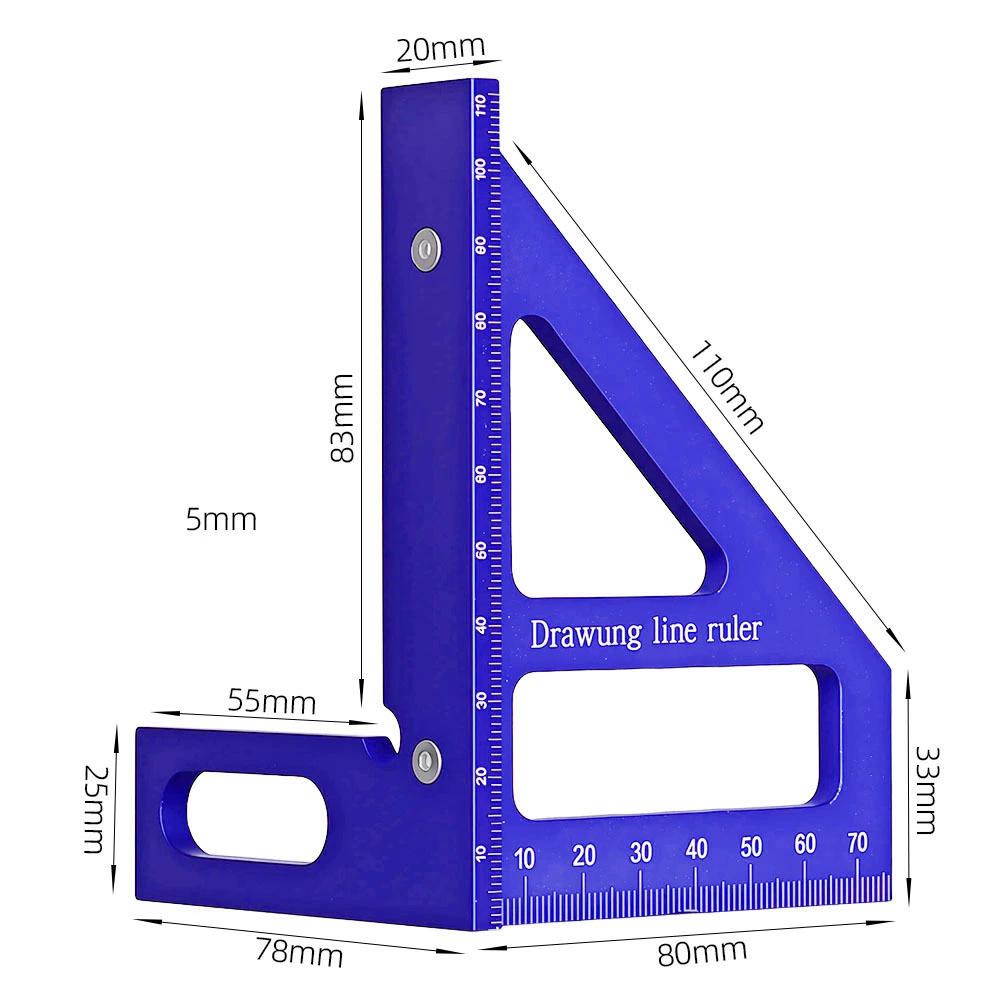 Aluminum Alloy Red Miter Triangle Ruler 45°/90° Woodworking Square Protractor - 3D Multi Angle Layout Measuring Tools
