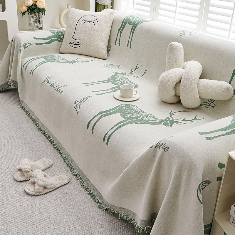 Sofa Chenille Four Seasons Universal Double-Sided Available Deer Nordic Minimalist Cushion Armrest Backrest Integrated Full Cover Towel Cloth