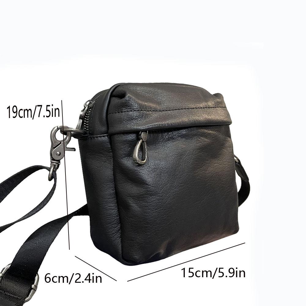 First Layer Cowhide Casual Messenger Bag Men'S And Women'S Genuine Leather Mobile Phone Bag Satchel Black
