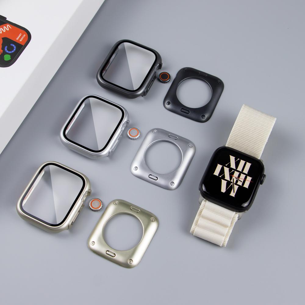 Correa de nailon con cubierta de vidrio para Apple Watch, carcasa de 44mm, 45mm, 40mm y 41mm, Protector de pantalla con correa, IWatch Series 56 Se 7 8, giro a Ultra