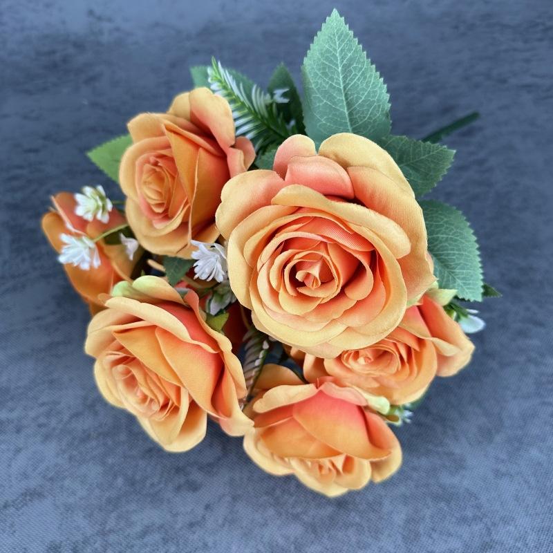 Artificial 7 Heads Rose Bouquet Flower Simulated Rose Bunch for Wedding Party Bridal Bouquet
