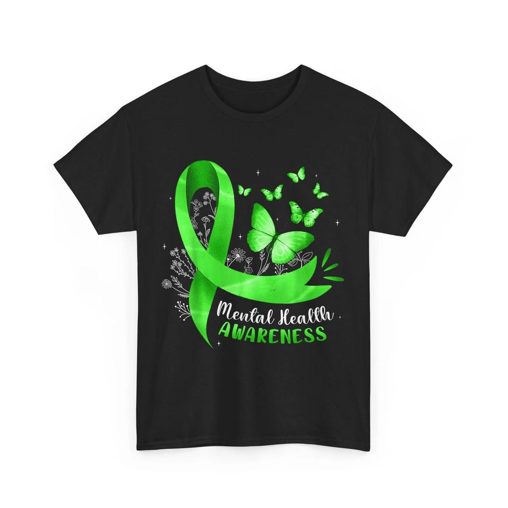 Mental Health Awareness Butterfly Green Ribbon Women Men Cute Shirt