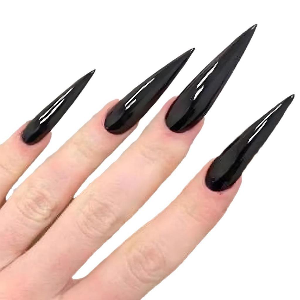 European & American Long Pointed Dark Series Wearable False Nails - Removable Solid Color Nail Art