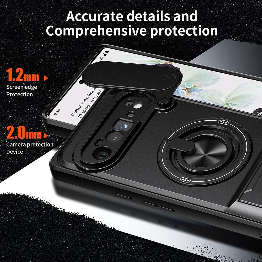 Slide Camera Cover Compatible for Google Pixel 6 Pro Case With Built-in Ring Stand and Folding Stand