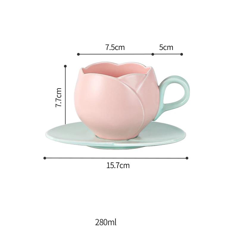 Tulip Luxury Ceramic Coffee Cup Saucer Set with Hand and Dish Milk Tea Cappuccino Tableware 280ml/320ml Birthday Couples Gifts