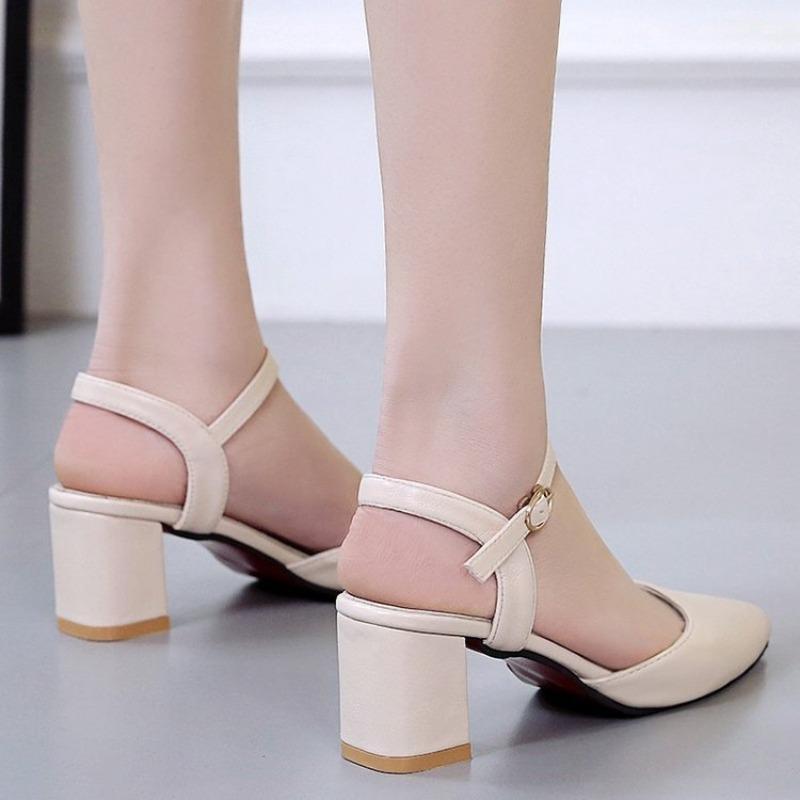 Baotou, Sandalias, Zapatos de Mujer, Punteras Puntiagudas, Correas Rectas con Hebilla, Tacones Gruesos, Zapatos Individuales, Tacones Altos