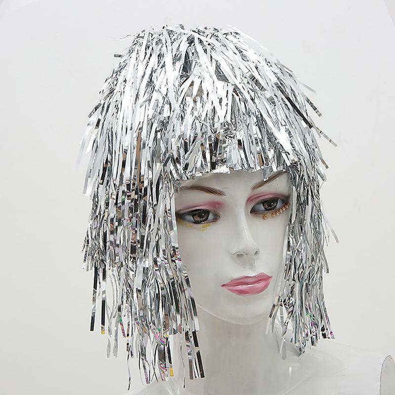 Folie Glitter Parykker Kostyme Cosplay Morsom Skinnende Hatt Metallisk Hårtilbehør For Fest Karneval Maskerade Parykk