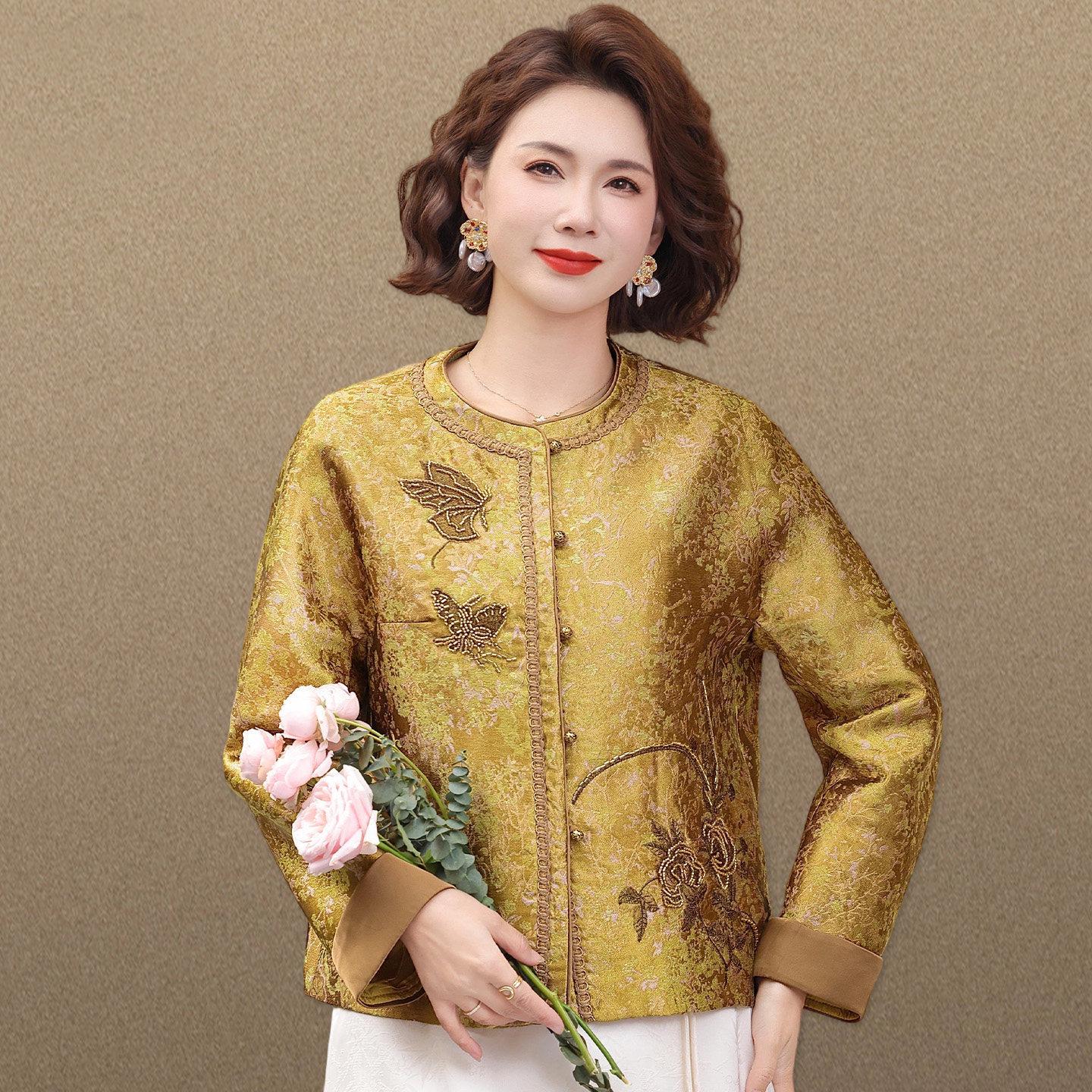 

Mom s 2026 French Chic Spring Jacket: Elegant Round Neck Top for Middle-Aged & Elderly - Perfect for Mother s Day 2XL (105-120 Jin)