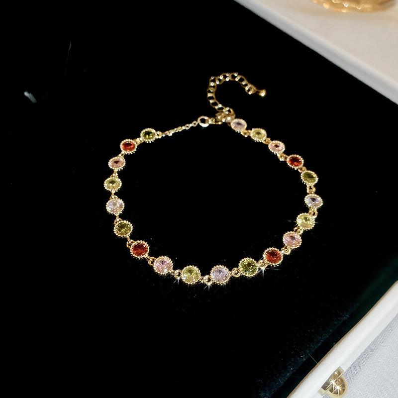 Zircon Round Geometric Flower Bracelet Vintage Style Bracelet Light Luxury High-End Hand Jewelry For Women