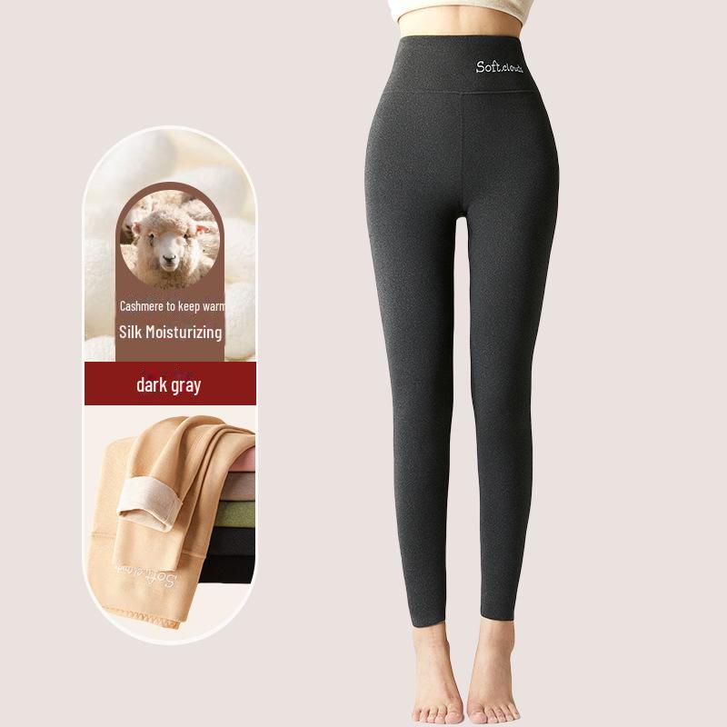 

Женские бесшовные леггинсы из шерсти и шелка с высокой талией: Немецкий бархат с начесом для тепла осенью и зимой 3XL [145-160 lbs] темно-серого