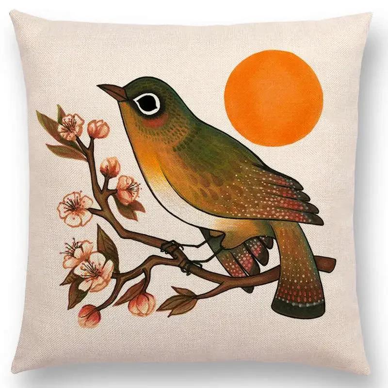 Retro Mystery Watercolor Art Totem Sofa Pillow Case Animals Deer Bear Bird Fish Fox Owl Snake Rabbit Heron Bee Cushion Cover