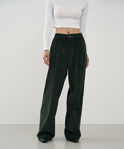 ARRAYED Straight Wide Two-Pleat Elastic Corduroy Pants [Brown]