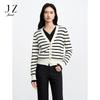 JUZUI Women's 2026 Spring Fashion Striped Faux Two-Piece V-Neck Knit Sweater