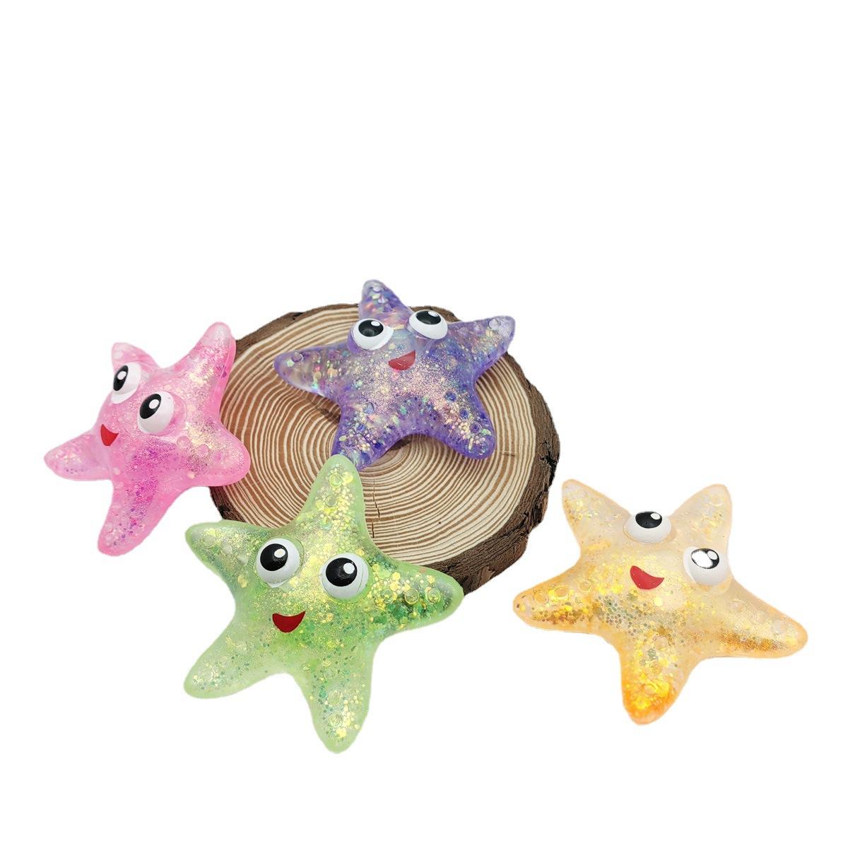 Fashnics Anti-Stress Soft Tpr Slow Rebound Sequins Maltose Pinch Toy Stress Relief Elastic Squeezing Colored Eyed Starfish Decompression