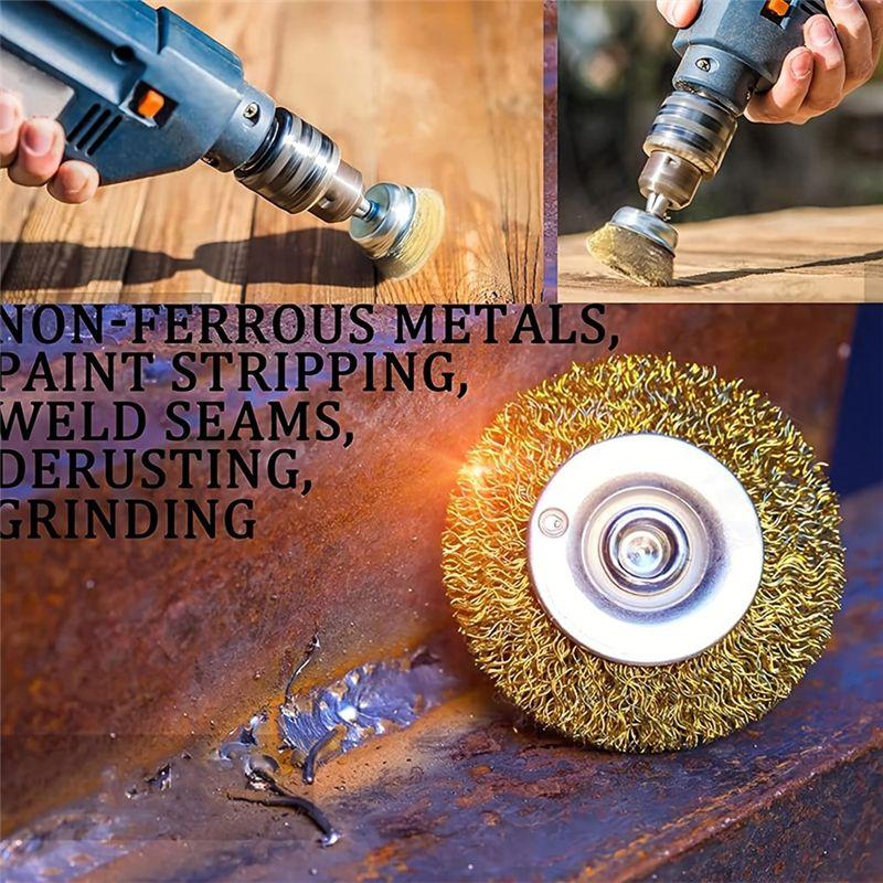 AT21-Electric For Drill Compatible 8Pcs Wire Brush Wheel Cup Set- Coarse Crimped Shank For Drill Attachment