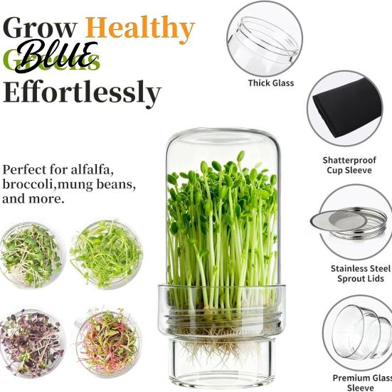 Gluten-free Sprout Container Sprouting Jar Kit Wide Mouth Glass with Lid Blackout Improved Airflow Sprouter Sleeve Plant Growing Kit for