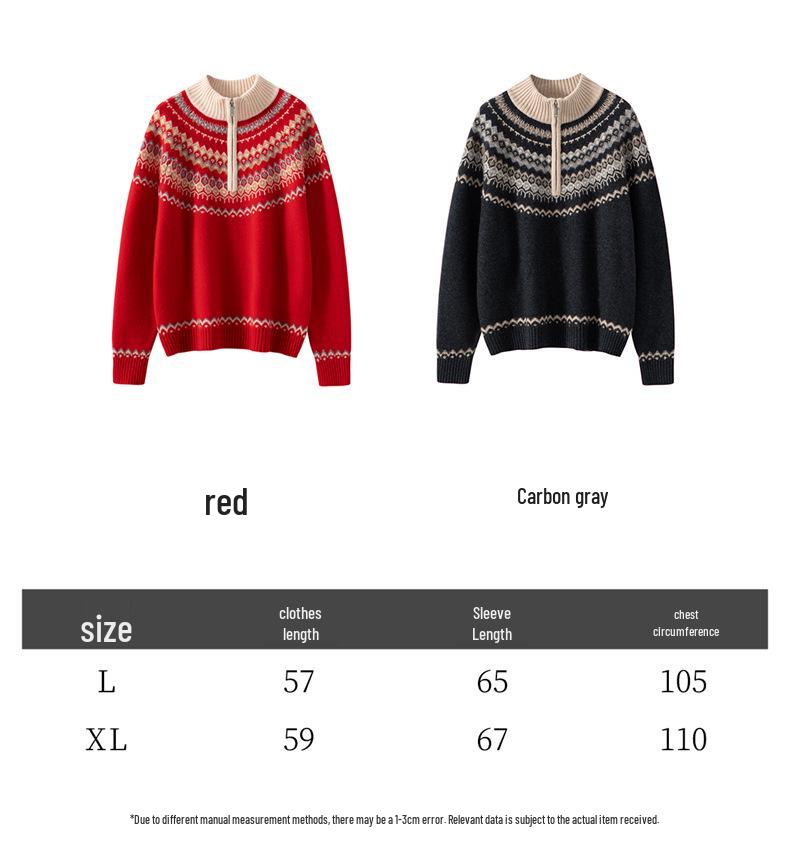 Fair Isle Cashmere Sweater: Autumn/Winter Retro Knit, Thick & Loose Fit