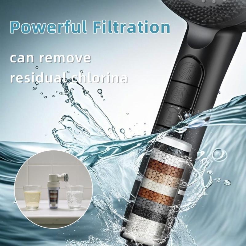 Water Saving High Pressure Filter Shower Head 4 Sprays Setting Massage Hand Showerhead For Enhanced Bath Experience