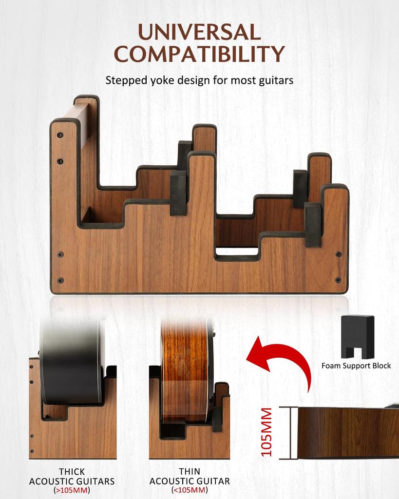 STRICH Wooden Guitar Front Stand for and Stage Walnut Color 2 L-2AW Floor-Mounted Stand, 2-Guitar Stand, Display, Space-Saving, Multi-Guitar Home,