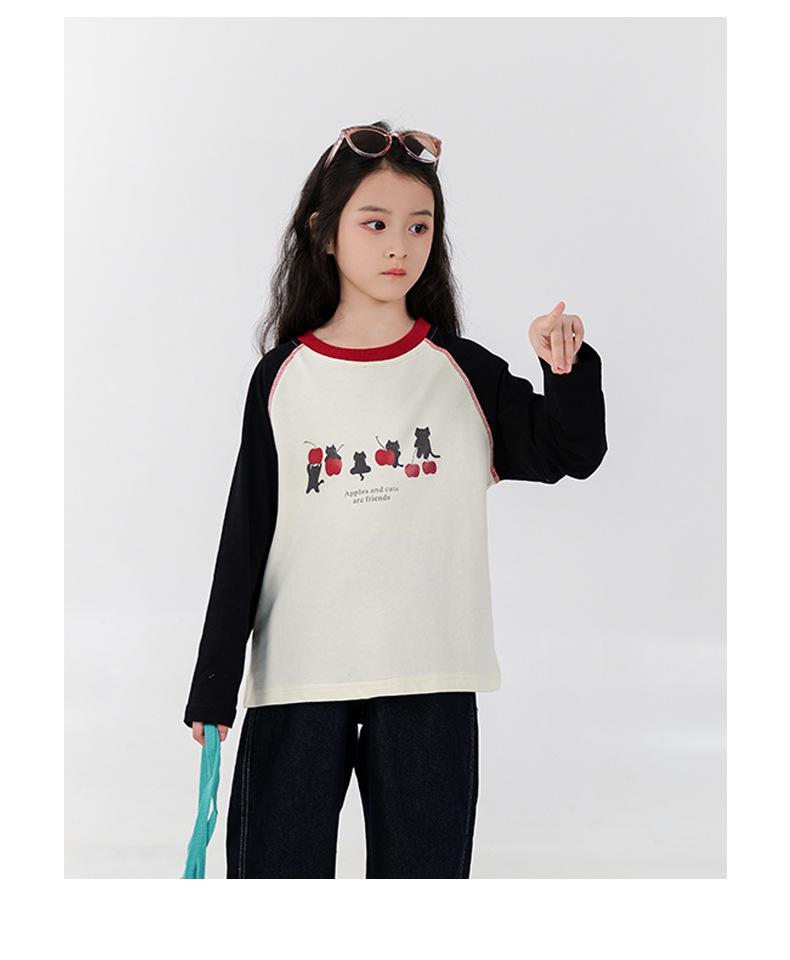You Jia Meng Girls' Long-Sleeve Cotton T-shirt, Stylish Casual Print for Spring and Autumn
