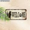 2D Flat, 1pc "WELCOME" Bear & Paw Print 12''x6'' Aluminum Sign, Rustic Cabin & Woodland Style Wall & Car Decor for Entryway, Porch, Lake House