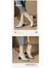 Pleated Retro French Ankle Boots with Velvet Lining, Mid-Calf Height, Back Zipper, and Slim Square Toe for Women.