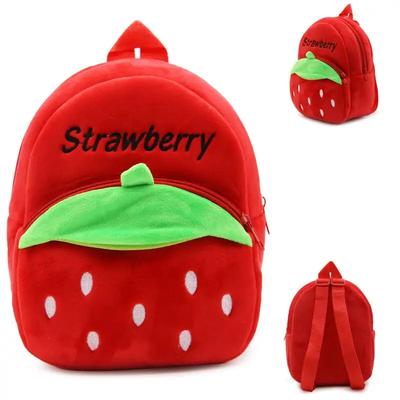 Mochila escolar de pelúcia com estampa de morango para meninas de 1 a 3 anos