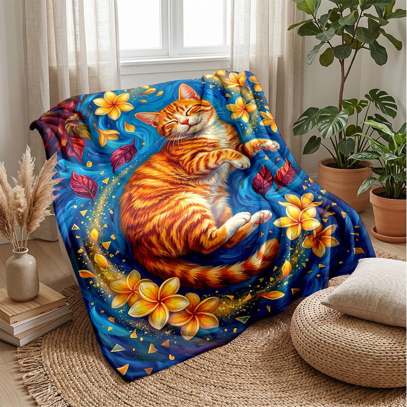 Floral Cats Tree Artwork Theme blanket Lightweight Warm Flannel Blanket Decorative Throw Blanket for Home Decoration