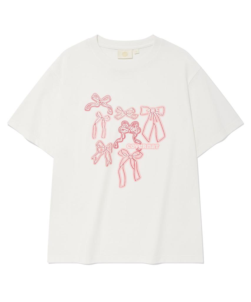 COVERNAT WOMAN Ribbon Graphic T-Shirt White