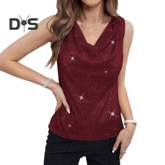 Women Tank Tops Sequin V-Neck Sleeveless T-shirt Shiny Glitter Blouses Sexy Cami Tops for Cocktail Party Clubwear Evening