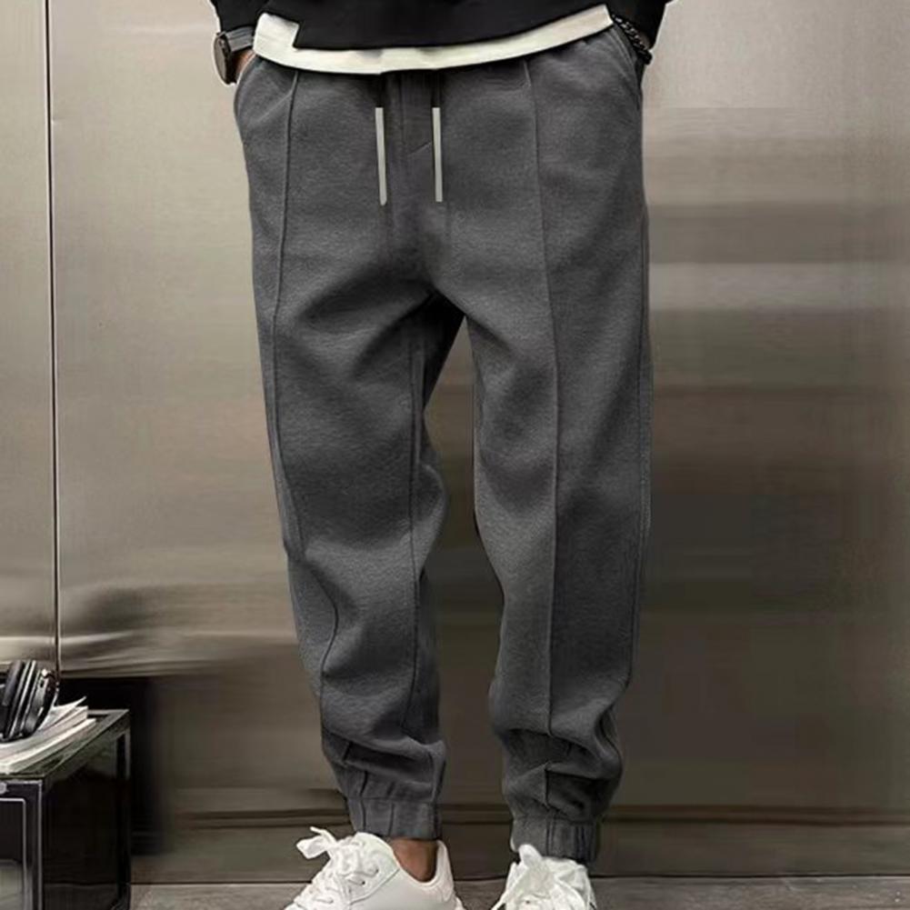 Men Casual Trousers Men's Solid Color Gym Training Sweatpants with Ankle-banded Side Pockets Drawstring Elastic for Jogging