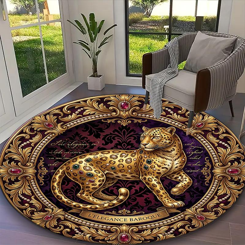 1pc Delicate Leopard Rug, Comfortable Printed Home Round Carpet, Cozy Office Chair Rug