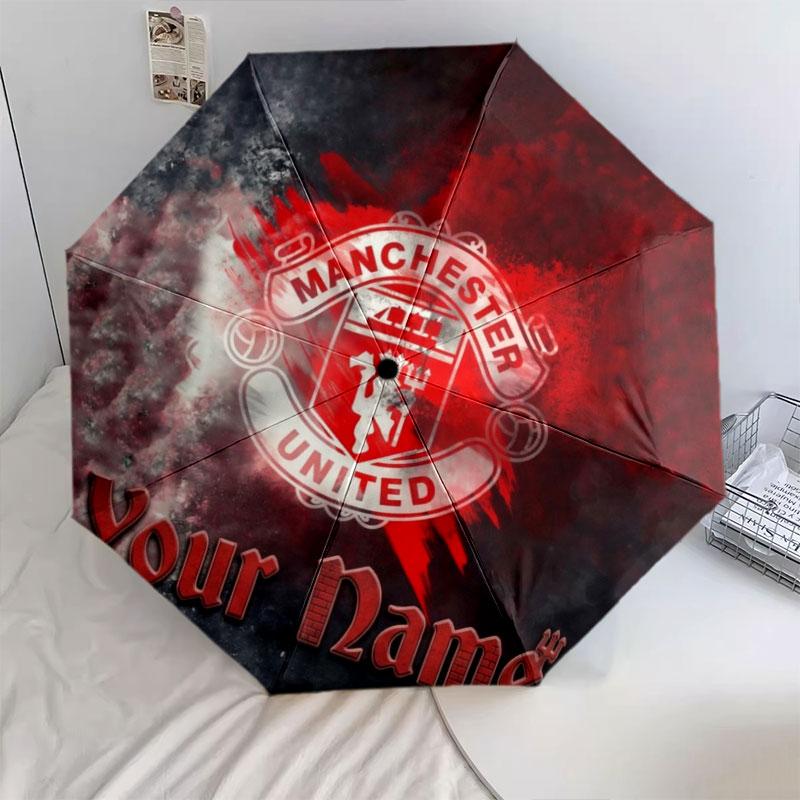 1 PC Automatic Folding Umbrella - Manchester United F Custom Name Pattern, Portable & Foldable Design with 8 Ribs, Christmas Birthday Gifts