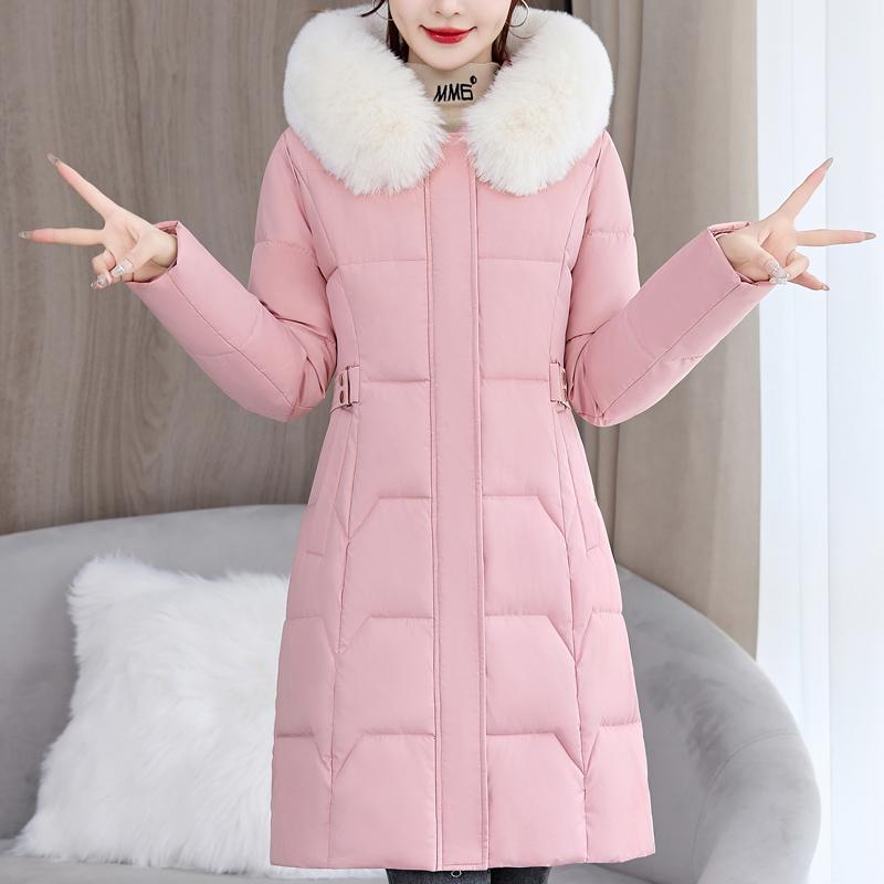 

Модная длинная парка для женщин, зимние пальто с искусственным меховым воротником, свободные женские куртки с капюшоном, толстая теплая верхняя одежда 3XL розовый