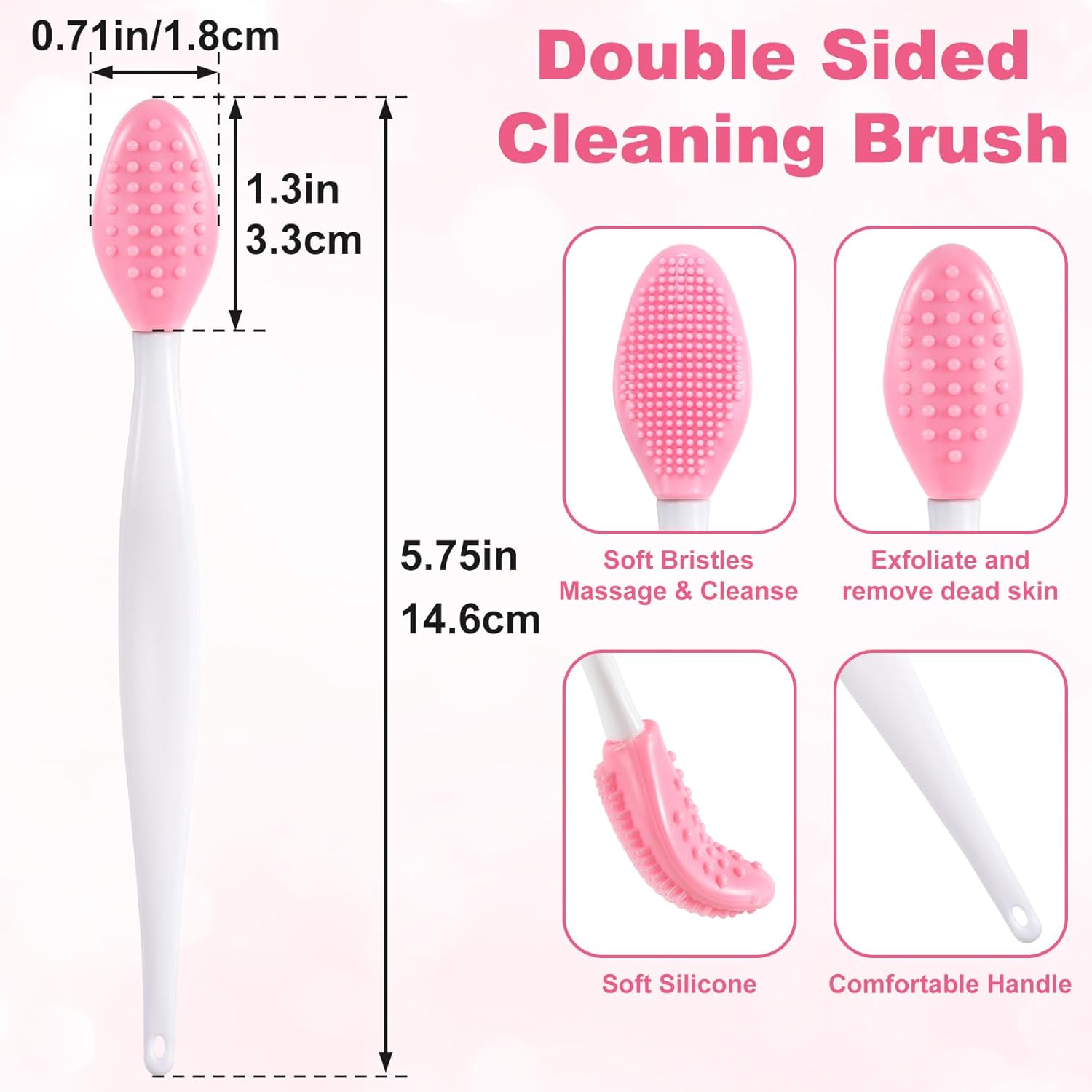 3 Pcs Pore Cleaning Brush, Lip Exfoliator Brush, Double-Sided Lip Scrubber, Silicone Lip Scrubber for Dark Lips, Men Women Lip Lightening (Pink+