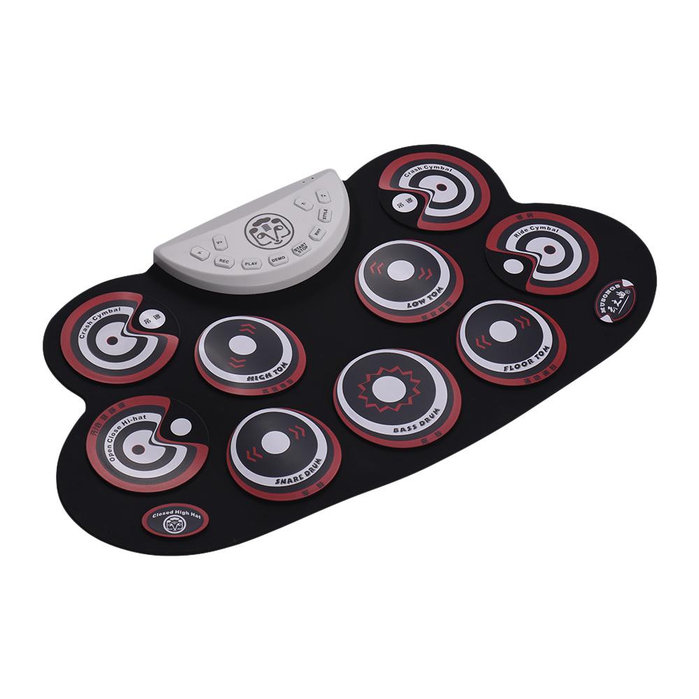 Portable Silicone Drum Pad Electronic Folding Drum Set With Drum Sticks Foot Pedals Cartoon Design