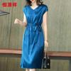 Hengyuanxiang Mulberry Silk V-Neck Short Sleeve Dress