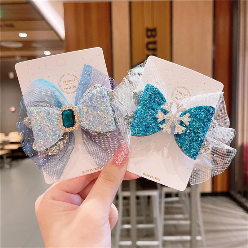 Korean Version of Children's Mesh Bow Hairpin Hair Accessories Cute Princess Diamond-studded Snowflake Headdress