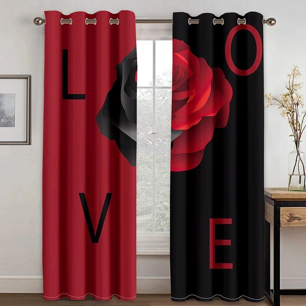 French Red Rose Romantic Love Flower Window Curtains Blinds For Living Room Bedroom Bathroom Kicthen Door Home Decor