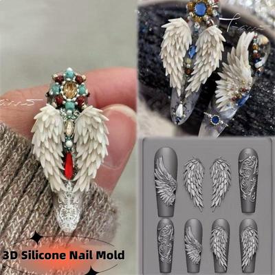 3D Silicone Nail Mold Wing Feathers Butterfly Nails Templates For Women Diy Nail Art Decor Stamping Plates Manicure Tools