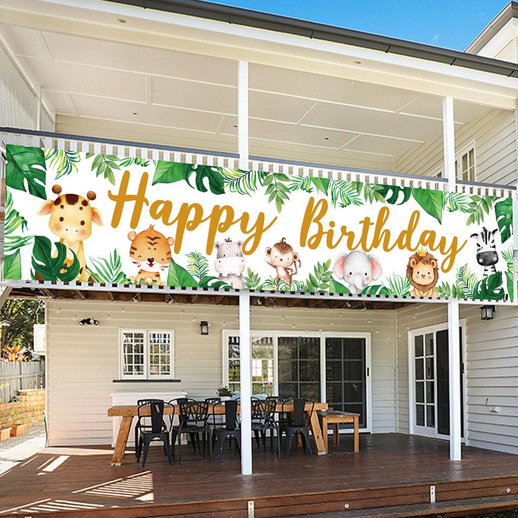 200*40cm Jungle Animal Theme Safari Happy Birthday Party Decoration Baby Shower Banner Background Kids Favor Monkey Giraffe